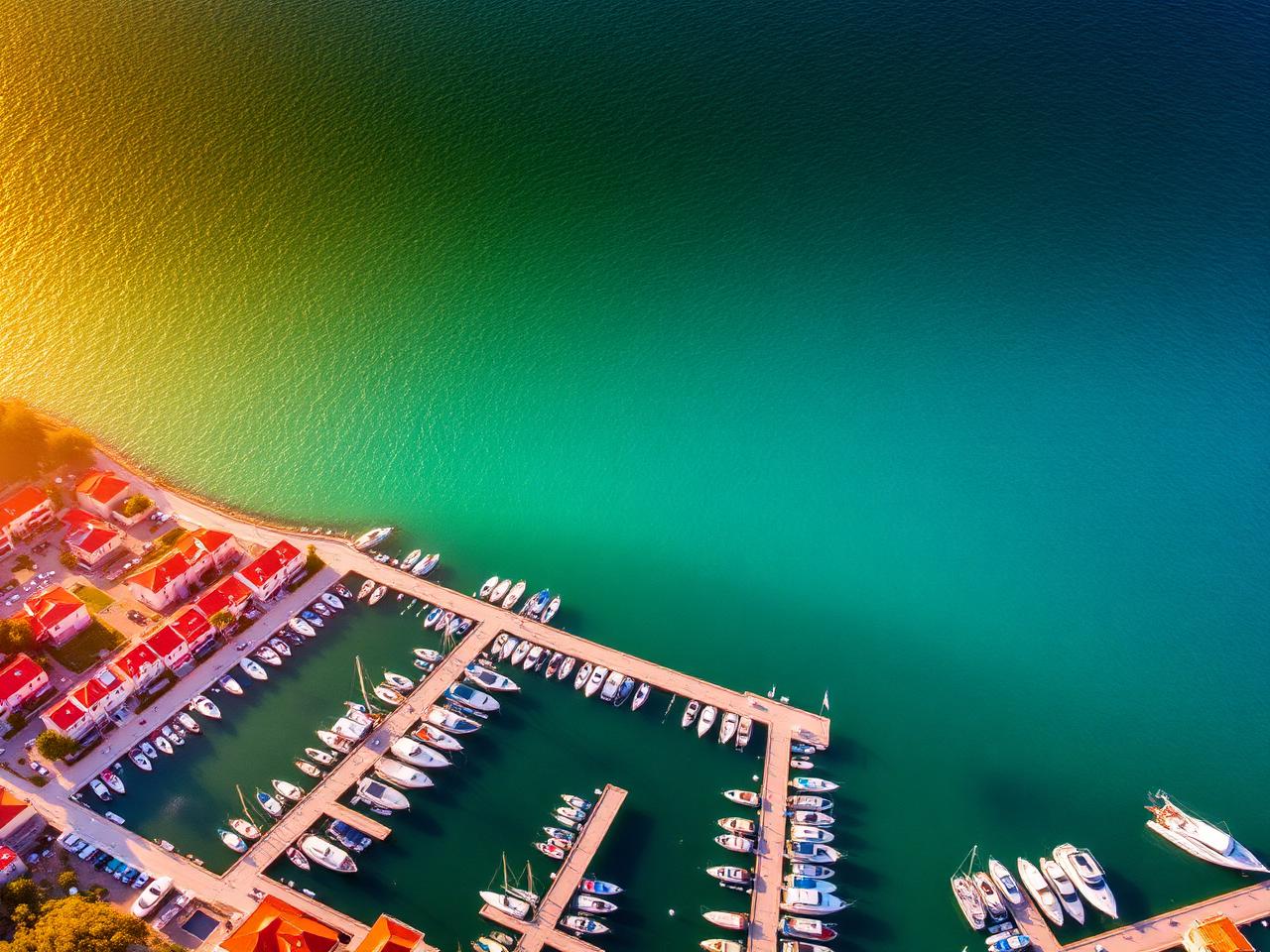 Aerial view of Sukošan Marina and the Adriatic coast